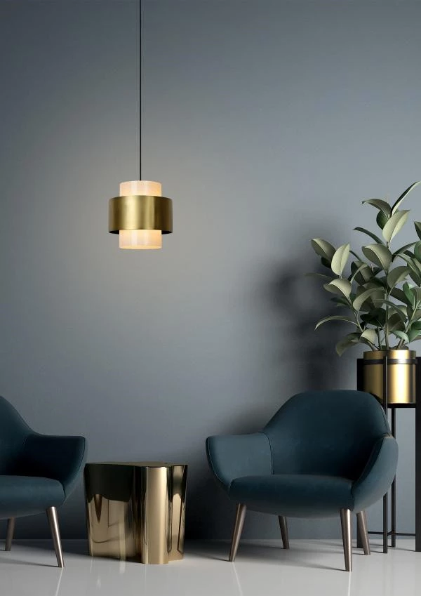 Lucide FIRMIN - Pendant light - Ø 30 cm - 1xE27 - Matt Gold / Brass - ambiance 1